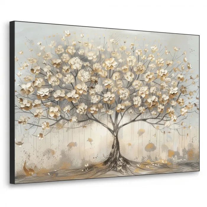 Boom - Beige - Goud - Verflook - Grijs Textielframe - compleet frame klein -3d