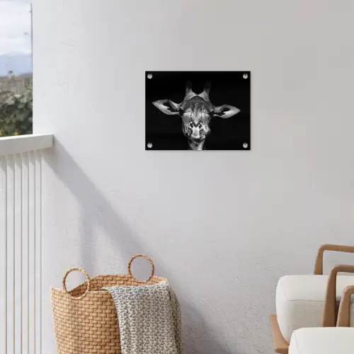 Giraffe portret in zwart-wit tuinposter los doek klein -sfeer8