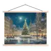 Kerstnacht - Stadsplein - Meerkleurig textielposter latten blank klein -3d