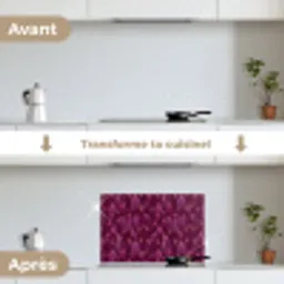 Bladeren - Patroon - Burgundy keuken achterwand spatscherm klein 900 -voor_na_FR