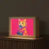 Kat - Kimono - Bloemen - Roze Light Box met kabel (Tafellamp) klein -z3d_website