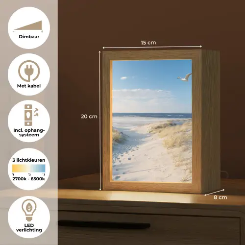 Duin - Meeuw - Strand - Zee - Zon Light Box met kabel (Tafellamp) klein -USP_NL