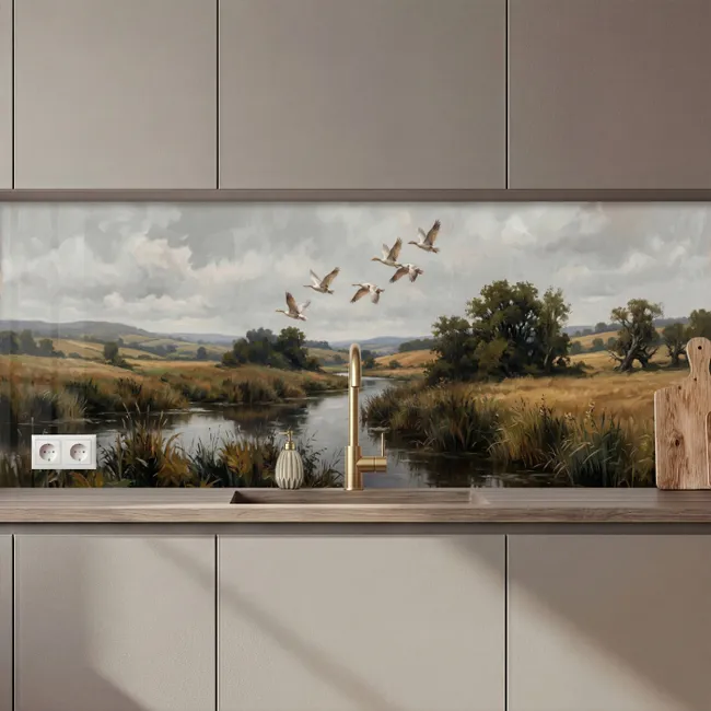 Keuken achterwand - Eenden - Rivier - Landschap - Vlucht - Nostalgisch