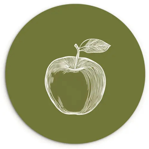 Lijntekening - Appel - Olijfgroen - Blaadje Wandcirkel plexiglas klein -3d