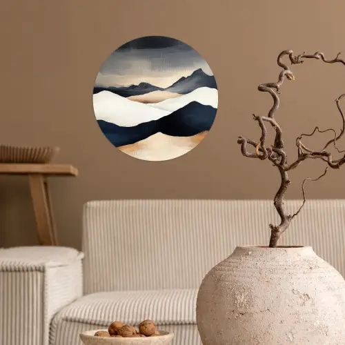 Bergen - Donkerblauw - Landschap Wandcirkel behangsticker klein -sfeer1