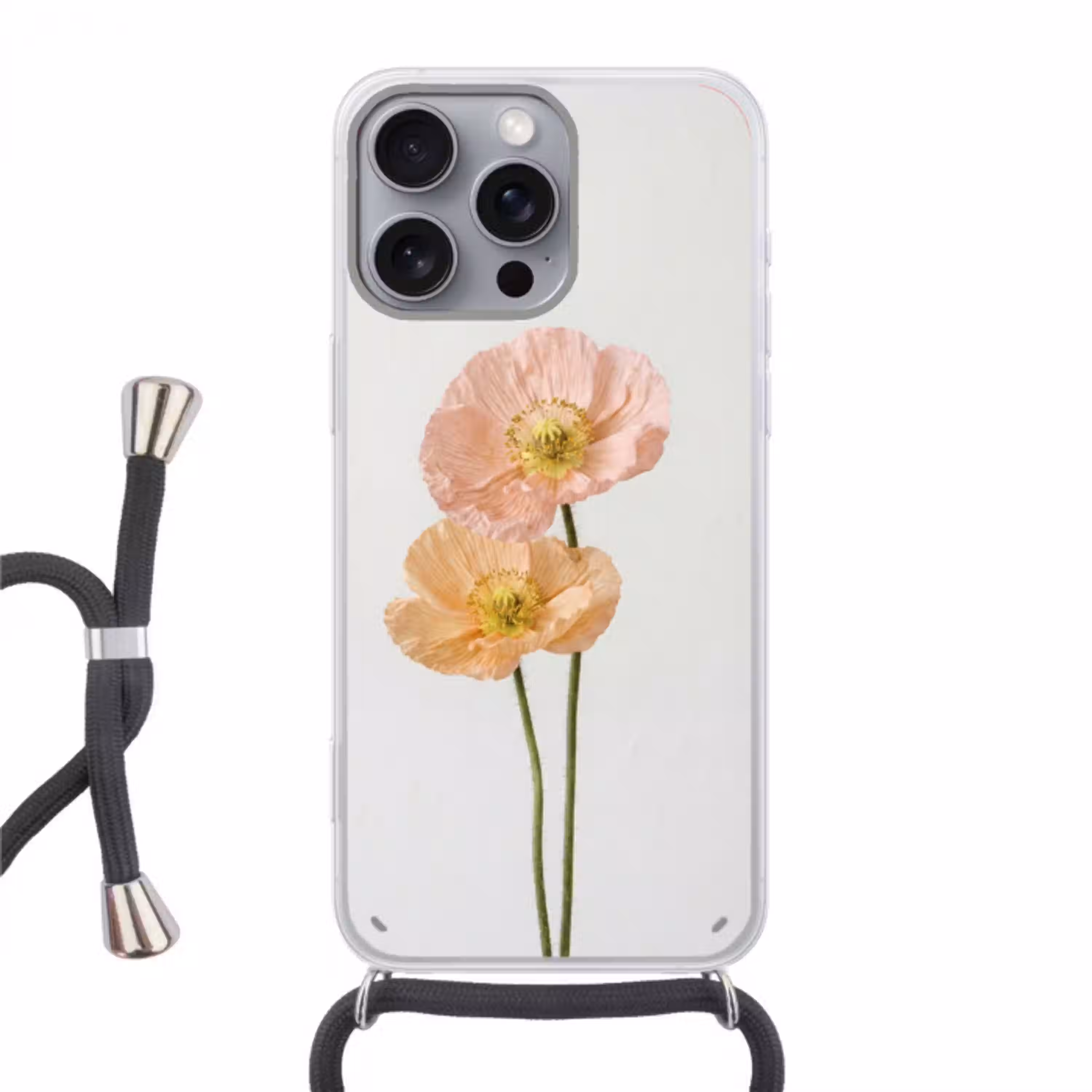 Papavers - Botanisch - Roze Hoesje iPhone 16 Pro Max met koord klein -3d