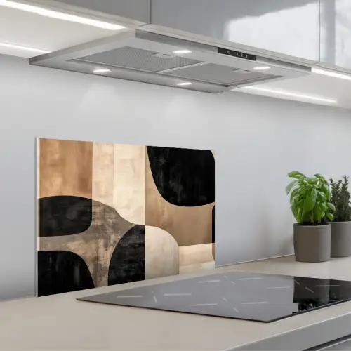 Abstract - Vlakken - Zwart - Rond keuken achterwand spatscherm klein -3d_schuin