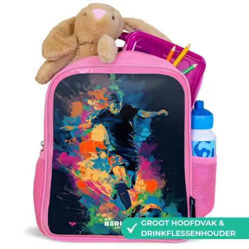 Neon - Voetballer - Kleurrijk Kinderrugzak - Roze middel -inhoud_NL
