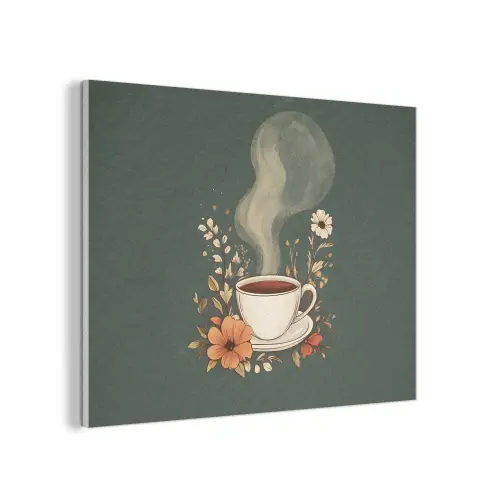 Kop - Bloemen - Groen - Koffie PET vilt klein -3d