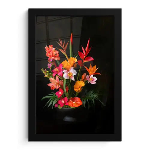 Boeket - Bloemen - Exotisch fotolijst zwart zonder passe partout klein -3d
