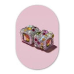 Sushi - Rolletjes - Steentjes - Kleurrijk Wandcirkel Ovaal Aluminium middel -3d