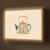 Oranje - Theepot - Bloemen - Bladeren Light Box met batterij (Wandlamp) middel -z3d_website