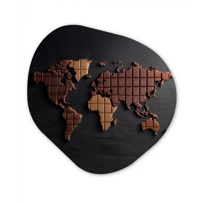 Wereldkaart - chocola - Smakelijke uitstraling Wandcirkel Organisch Aluminium middel -3d