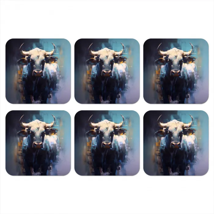 Stier - Zwart - Abstract - Horens onderzetter kurk middel -3d