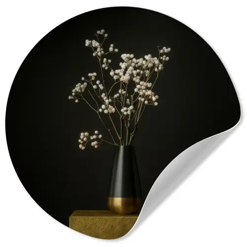 Bloembollen - Wit - Vaas - Minimalistisch Wandcirkel behangsticker klein -3d
