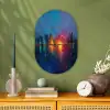 Skyline - Penseelstreken - Donkerblauw - Lichtgevend Wandcirkel Ovaal Forex klein -sfeer2