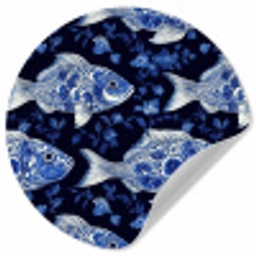 Vissen - Bloemen - Blauw Wandcirkel behangsticker klein 186 -3d