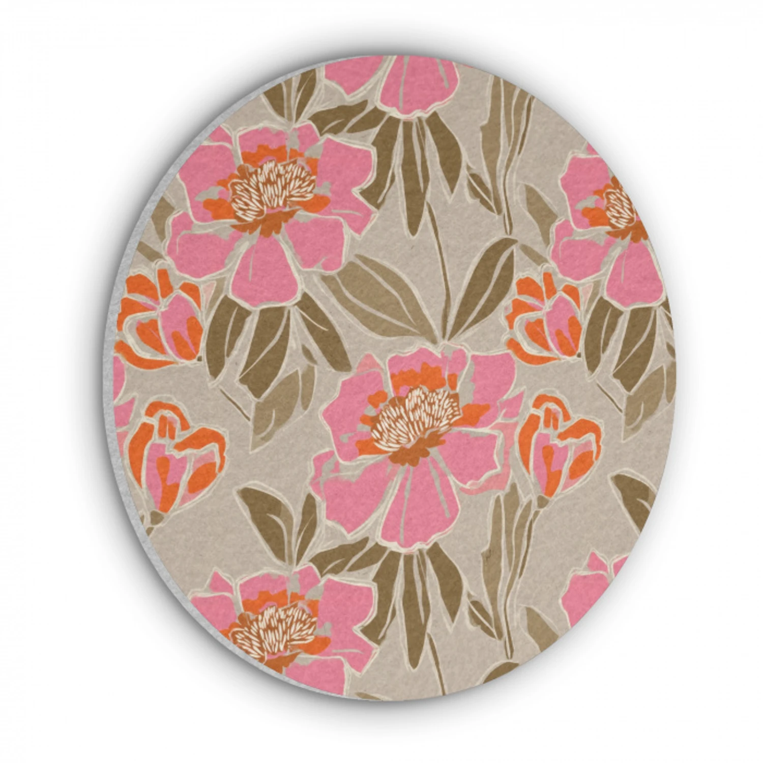 Pioenrozen - Patroon - Roze Akoestische PET Vilt - Rond klein 838 -3d