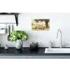 Houten bankje - Bloempotten - Landschap Muursticker klein -keuken