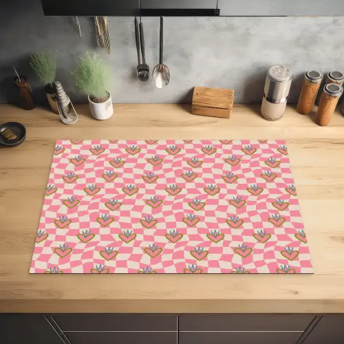 Roze - Retro - Patroon - Geblokt Inductie beschermer vinyl 3mm klein 276 -sfeer5