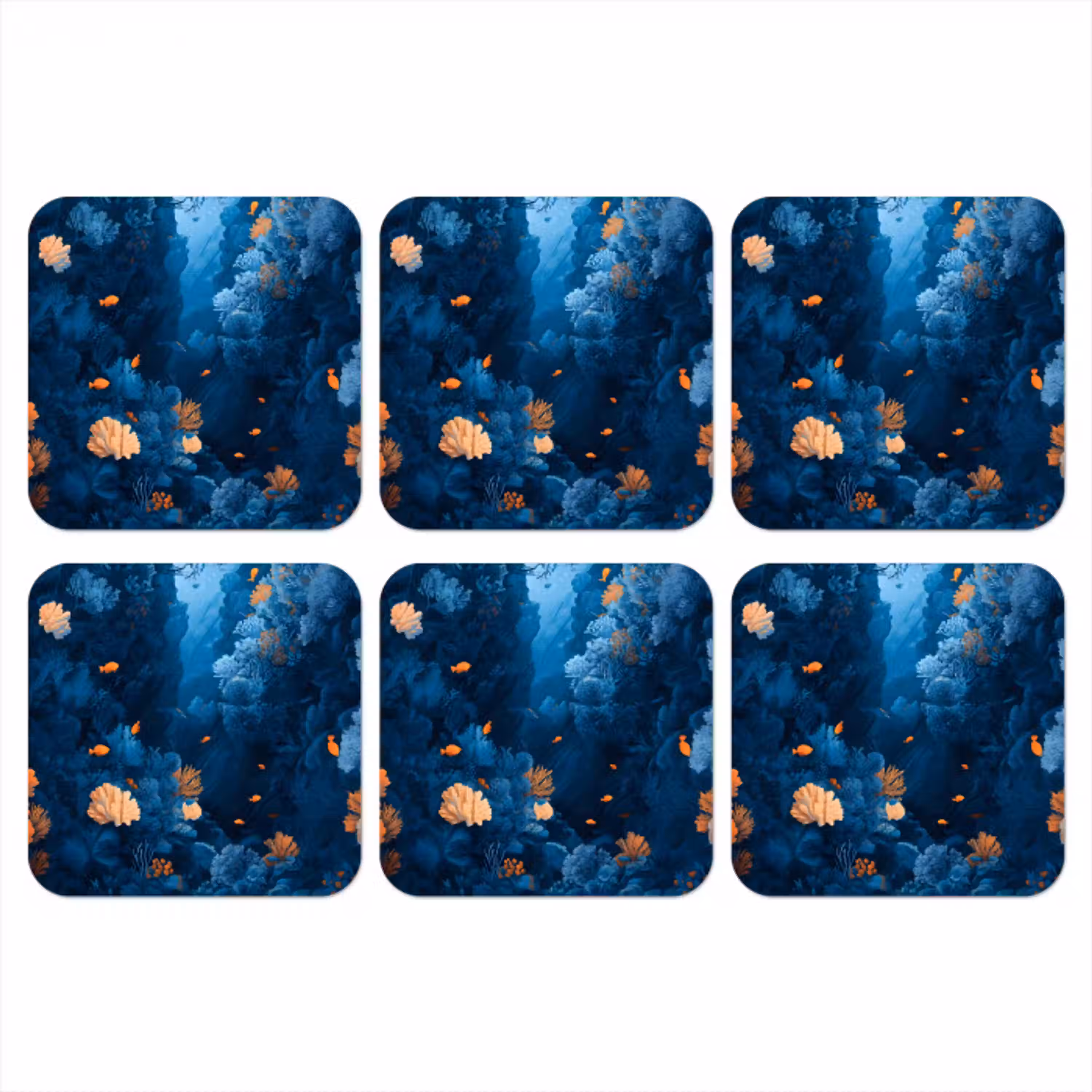 Koraalrif - Vissen - Oceaan - Blauw onderzetter kurk middel -3d