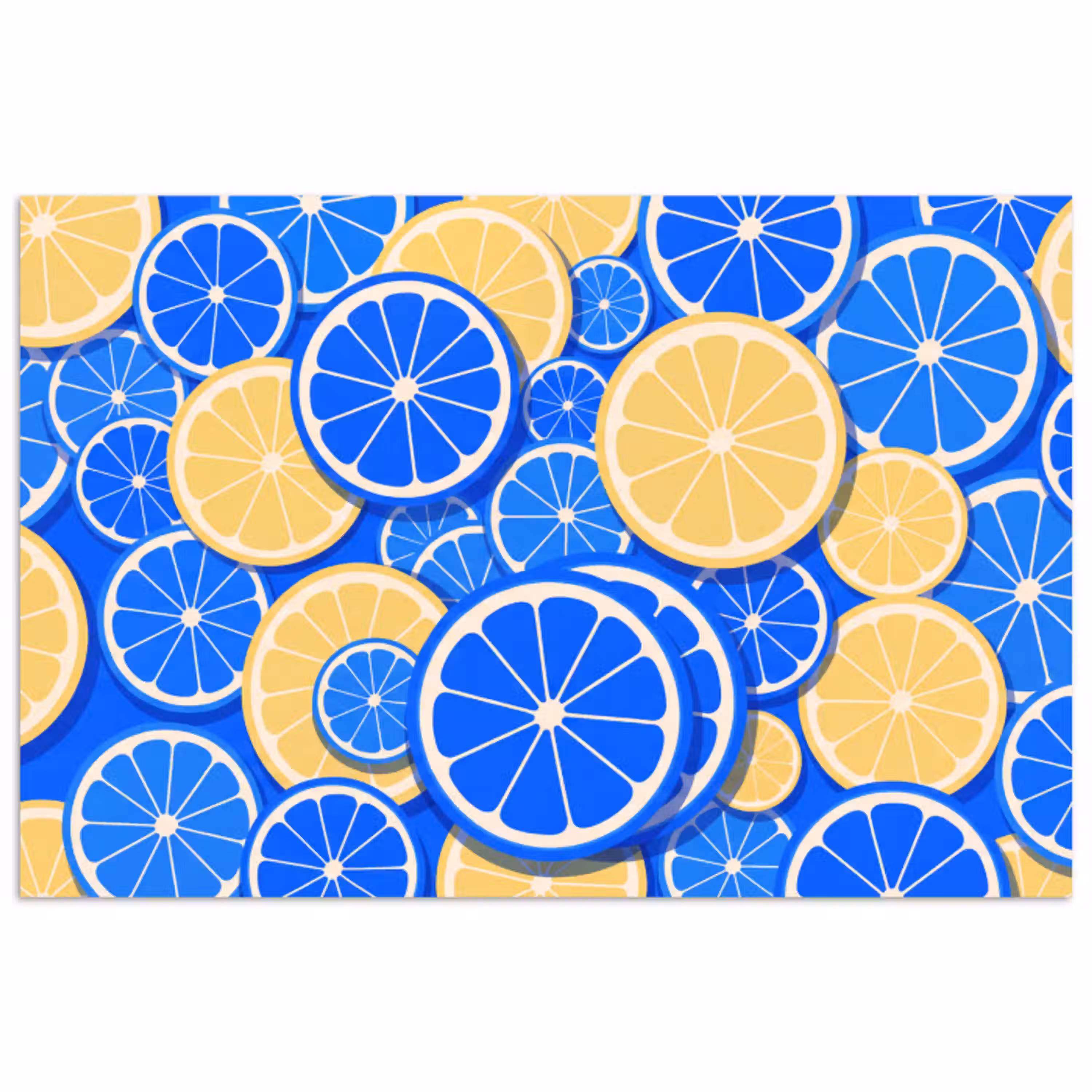 Fruit - Schijven - Patroon - Modern - Blauw - Geel poster papier klein -3d