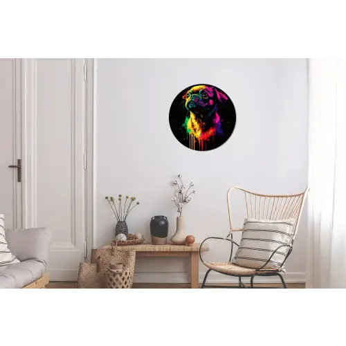 Puck - Hond - Verf - Kleuren Wandcirkel aluminium klein -woonkamer