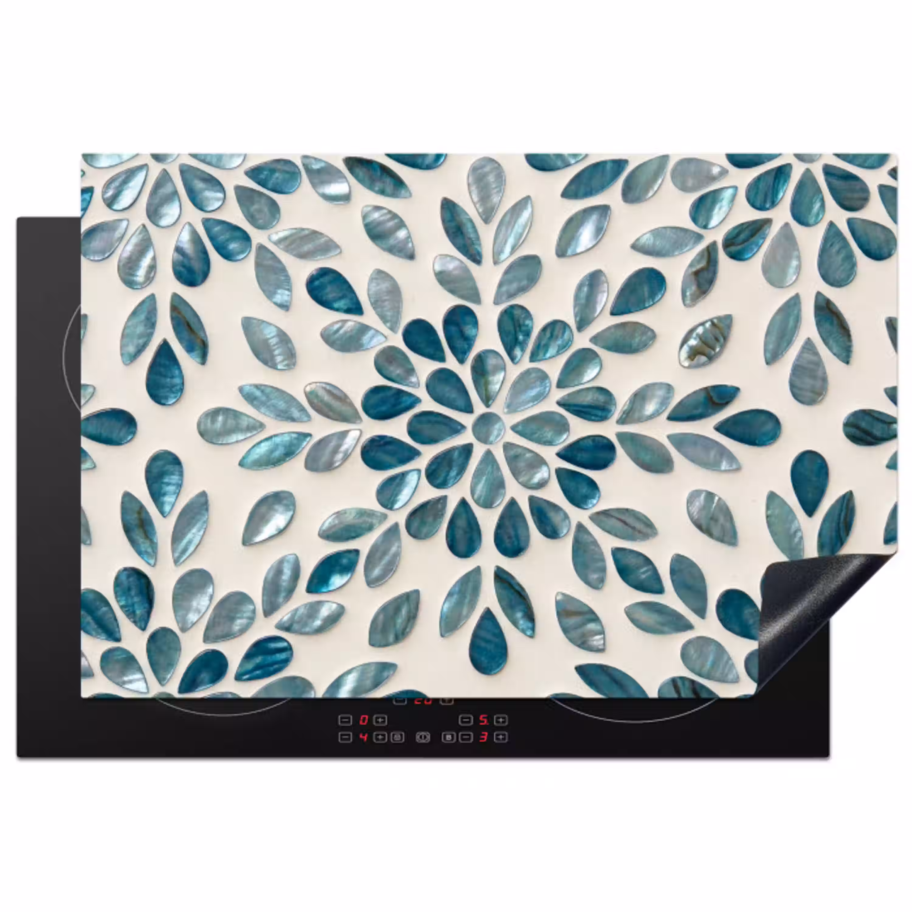 Patroon - Bladeren - Abstract - Modern - Turquoise Inductie beschermer vinyl 3mm klein -3d