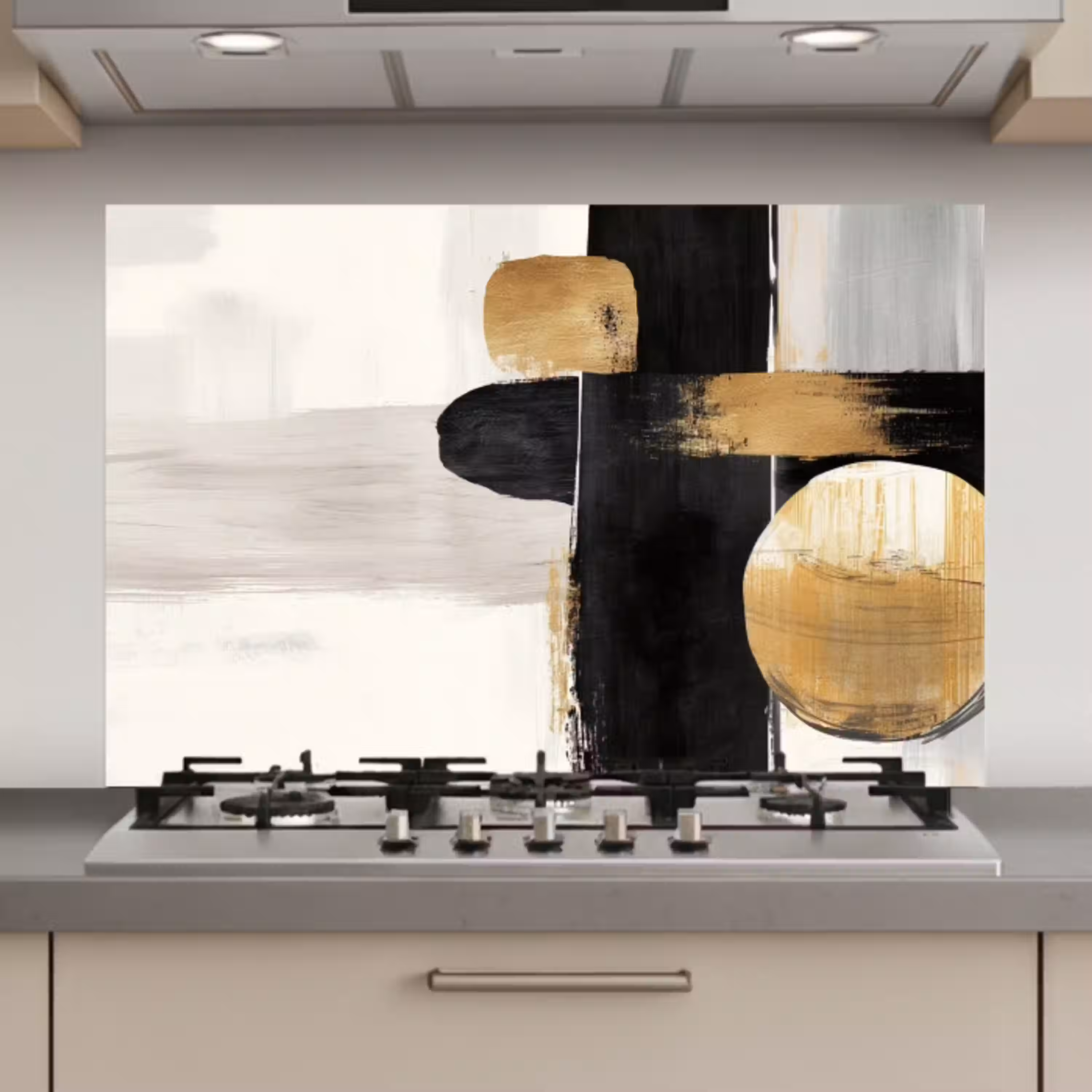 Vormen - Penseelstreken - Abstract - Goud keuken achterwand spatscherm klein -3d_website