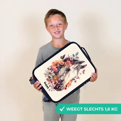 Wit paardenhoofd omringd door bloemen en vlinders Kinderkoffer - Zwart klein -sfeer4_NL