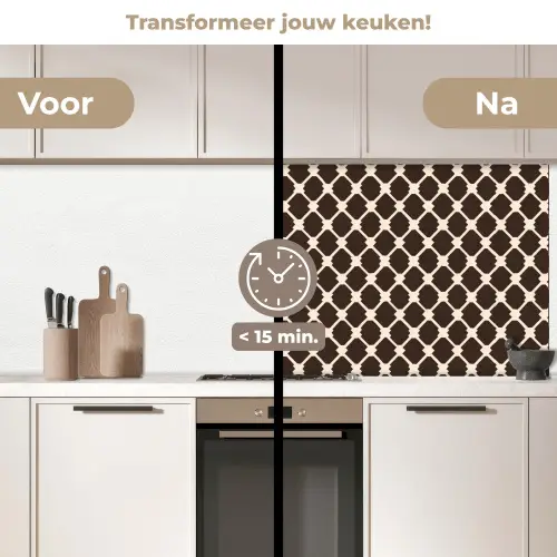 Bruin - Ruitpatroon - Geometrisch keuken achterwand 2 middel 871 -voor-na2_NL