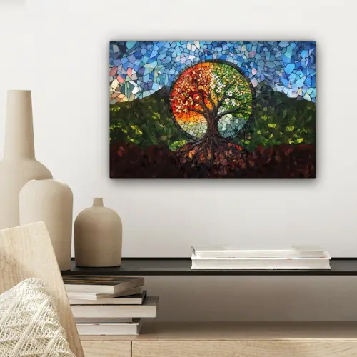 Boom - Seizoenen - Mozaïek - Bergen canvas 2cm klein -sfeer6
