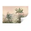 Tropisch landschap - palmbomen - Bloemen - Roze lucht Muursticker klein -3d