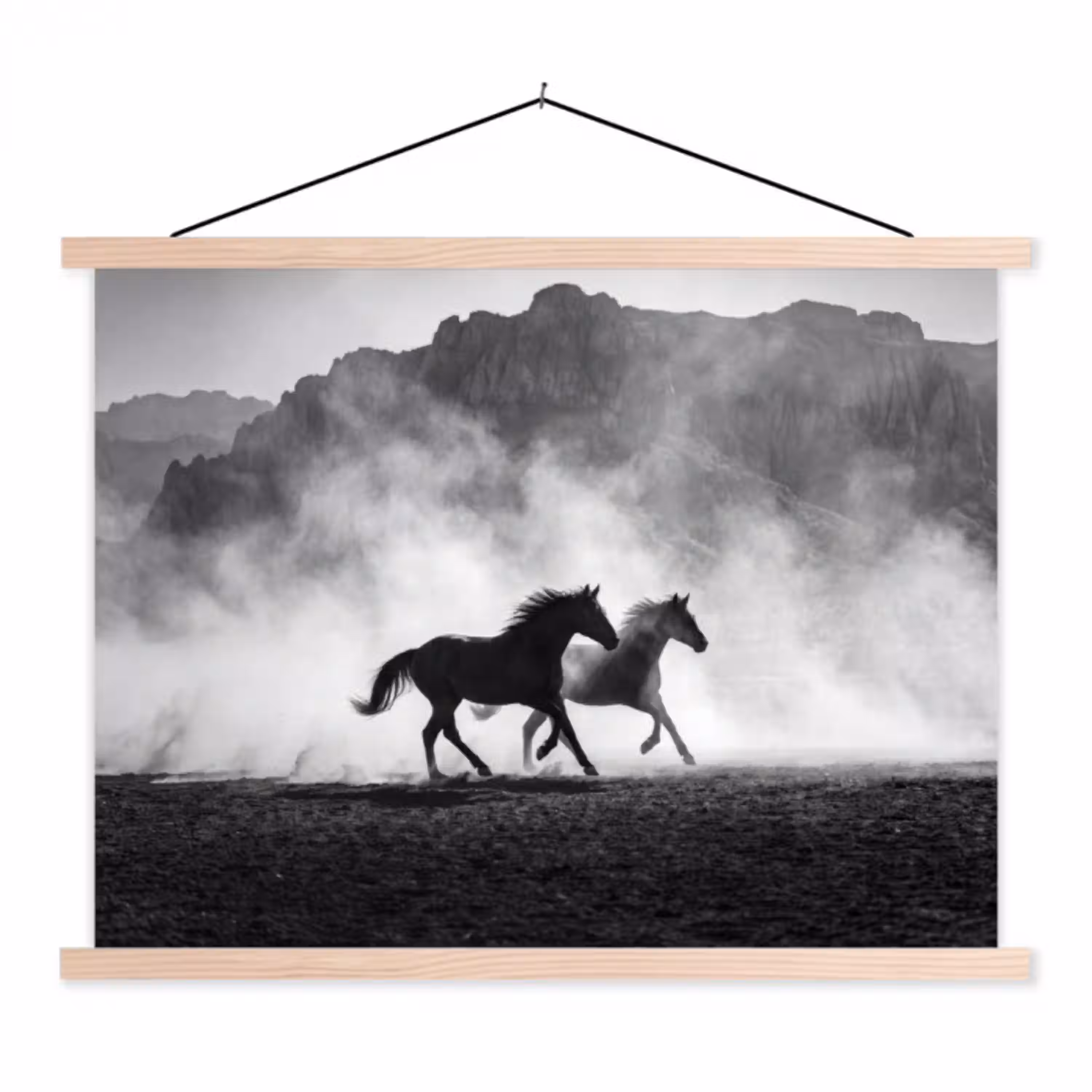 Paard - Ren - Stof - Zwart-wit - Dieren textielposter latten blank klein -3d