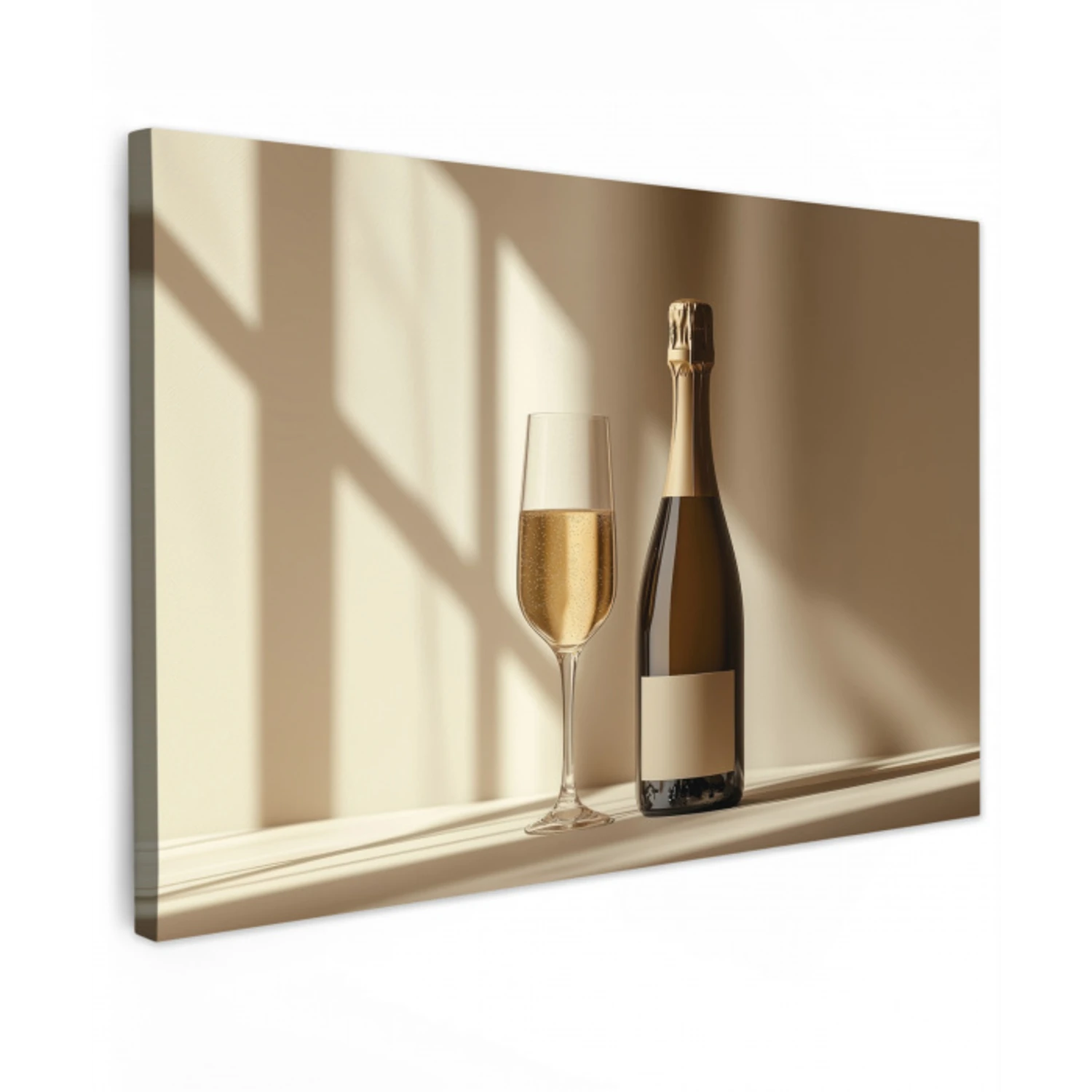 Champagne - Beige - Schaduw - Bubbels Tuinposter op houten frame 2 cm dik klein -3d