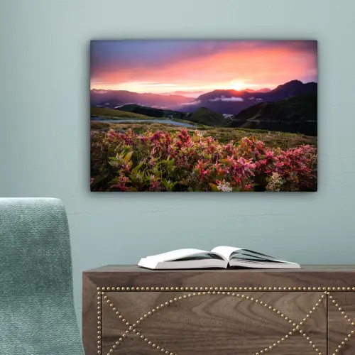 Bloemen - Bergen - Landschap - Nacht - Lucht - Roze canvas 2cm klein -sfeer4