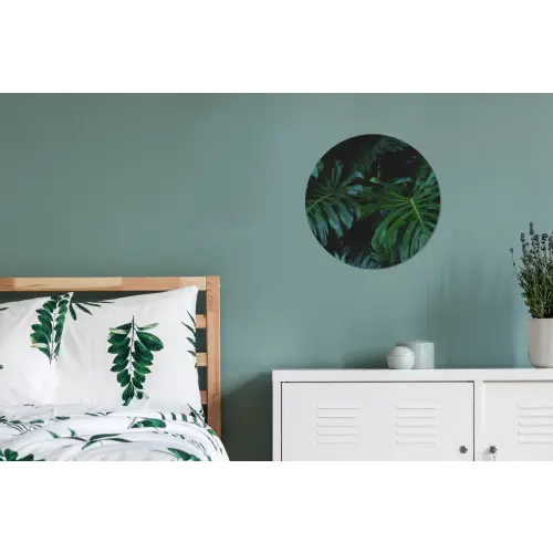 Monstera - Bladeren - Tropisch - Jungle Wandcirkel aluminium klein -slaapkamer