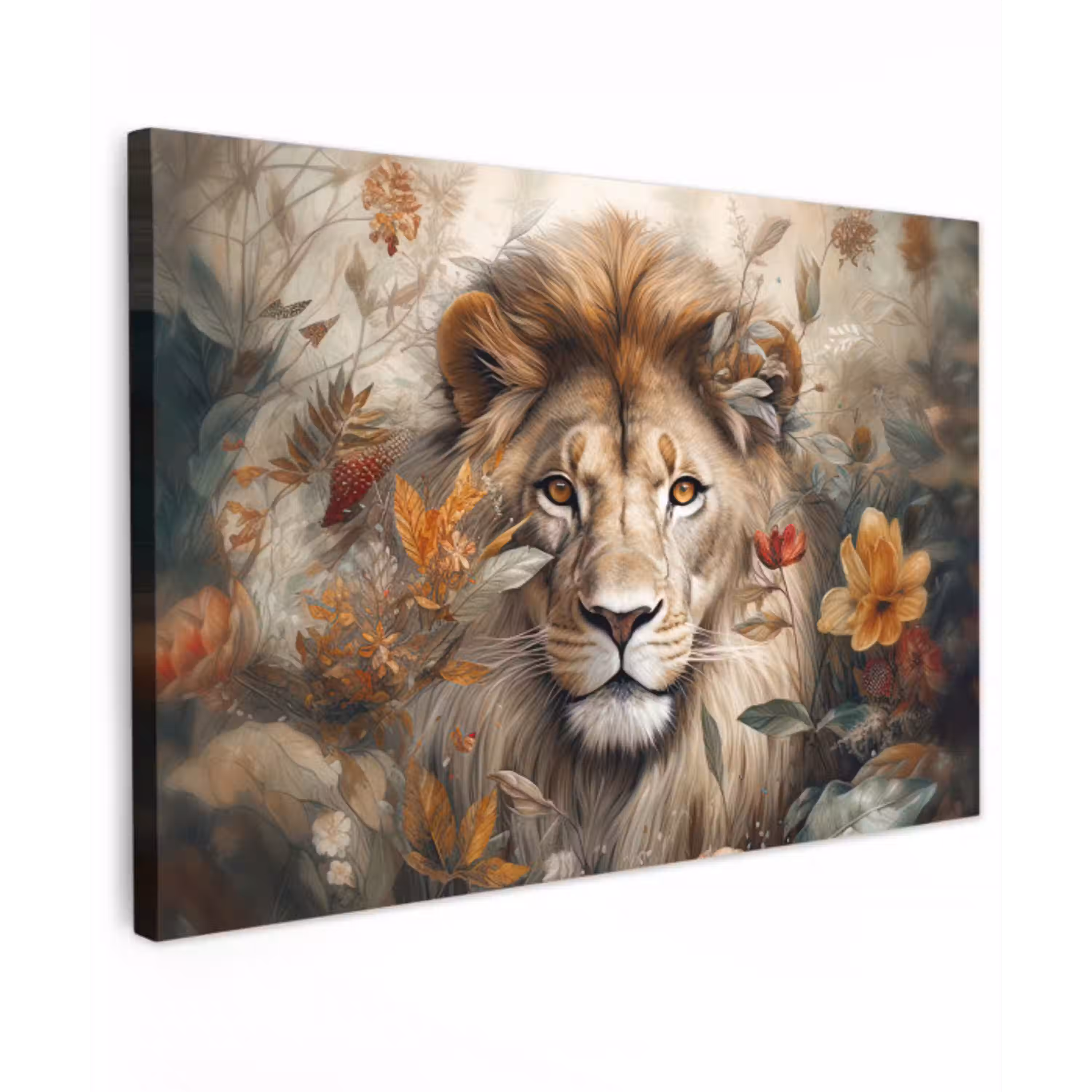 Leeuw - Wilde dieren - Planten - Natuur - Bloemen canvas 2cm klein -z3d