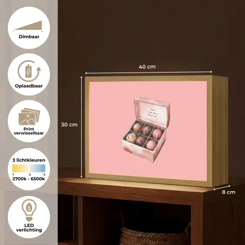 Doosje - Bonbons - Liefdevolle - Tekst Light Box met batterij (Wandlamp) middel -USP_websiteoverzichtNL