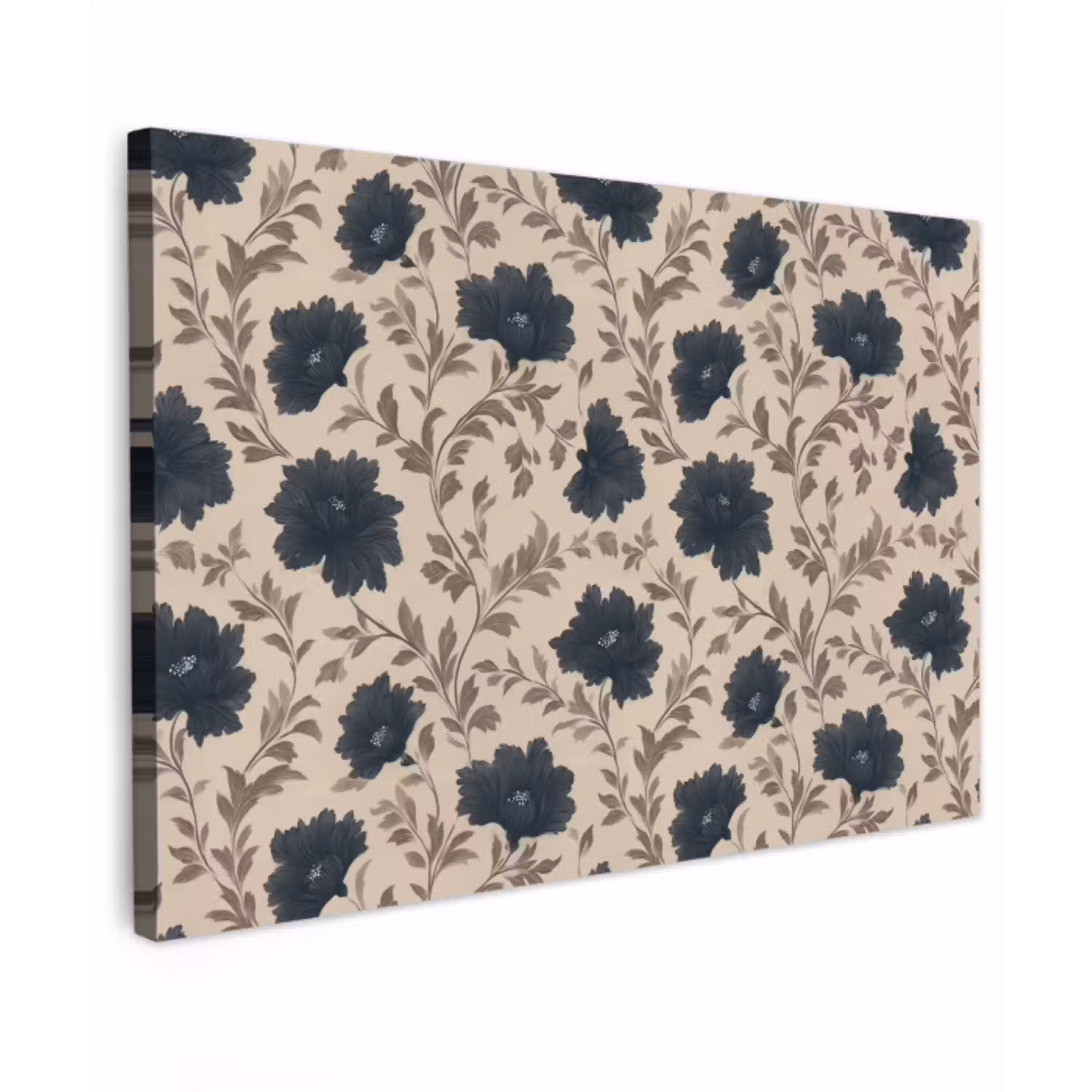 Motief - Bloemen - Zwart - Beige canvas 2cm klein 34 -z3d