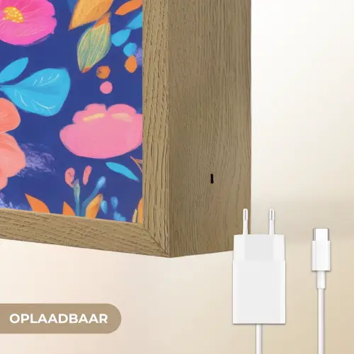 Bloemen - Blauw - Roze Light Box met batterij (Wandlamp) middel -USP_websiteoplaadbaarNL