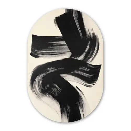 Strepen - Zwart - Abstract Wandcirkel Ovaal Glas middel -3d