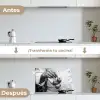 Tomaten - Chef - Zwart - Wit keuken achterwand spatscherm klein -voor_na_ES