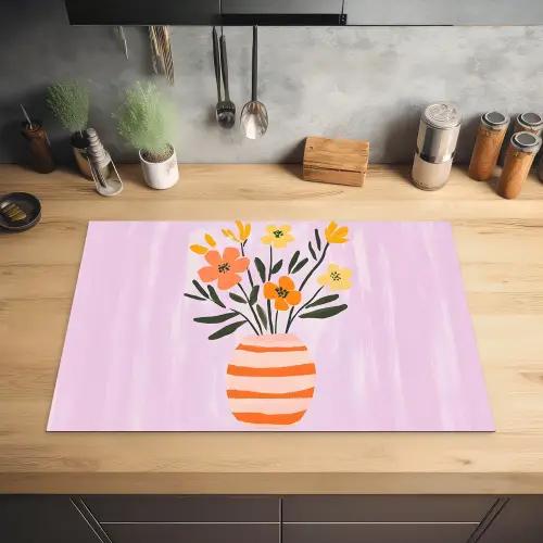 Vaas - Gestreept - Bloemen - Oranje Inductie beschermer vinyl 3mm klein -sfeer5