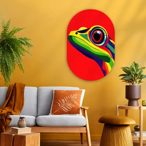 Kikker - Kleurrijk - Strepen - Ogen Wandcirkel Ovaal Glas middel -sfeer4
