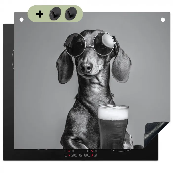 Teckel - Bier - Glas - Bril Inductie beschemer met haakjes middel -3d