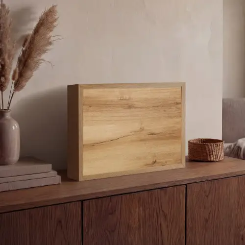 Houtlook - Bruin - Hout Light Box met batterij (Wandlamp) middel -sfeer2