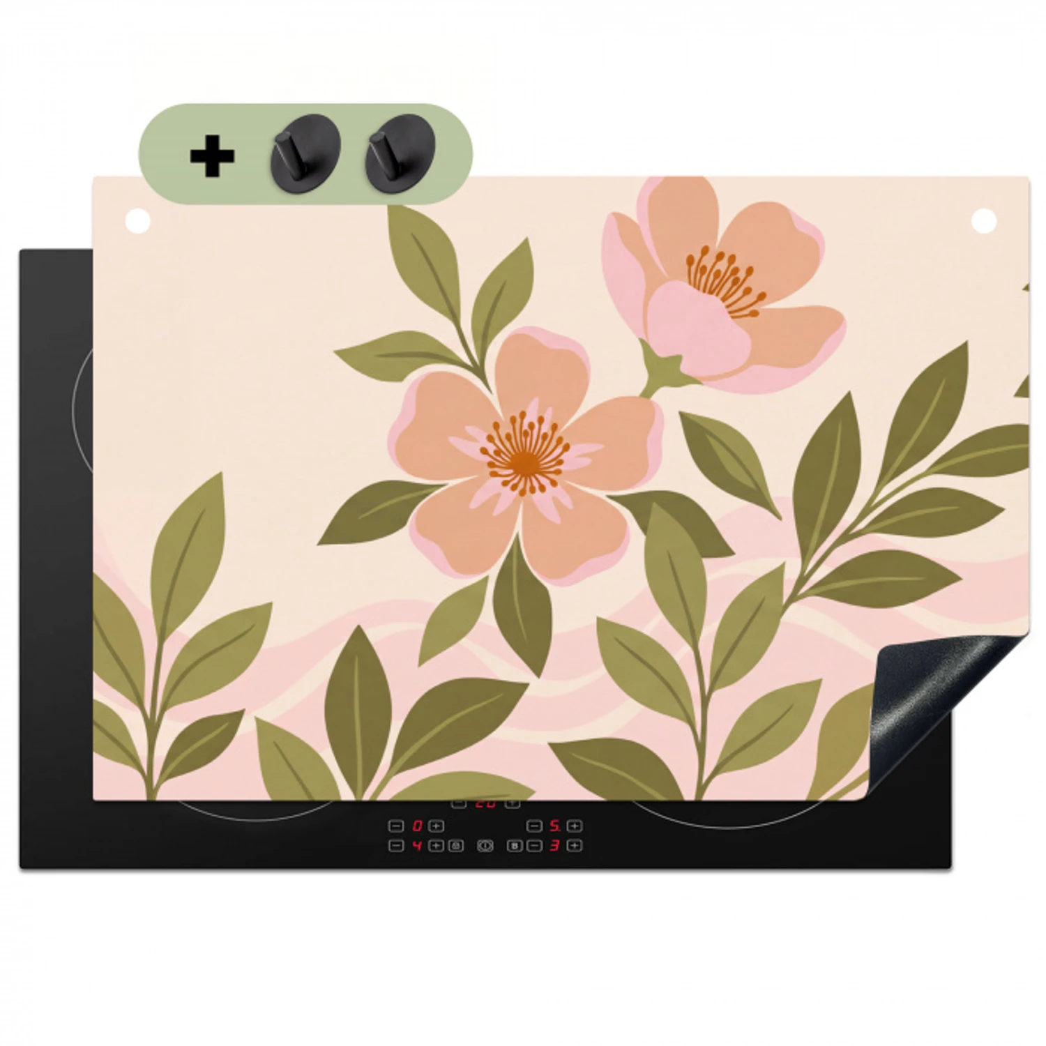Grafisch - Bloemen - Roze Inductie beschemer met haakjes klein -3d