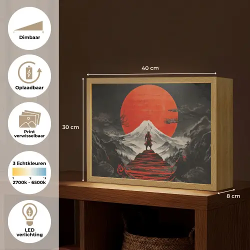 Krijger - Rode trappen - Zon - Berg Light Box met batterij (Wandlamp) middel -USP_websiteoverzichtNL