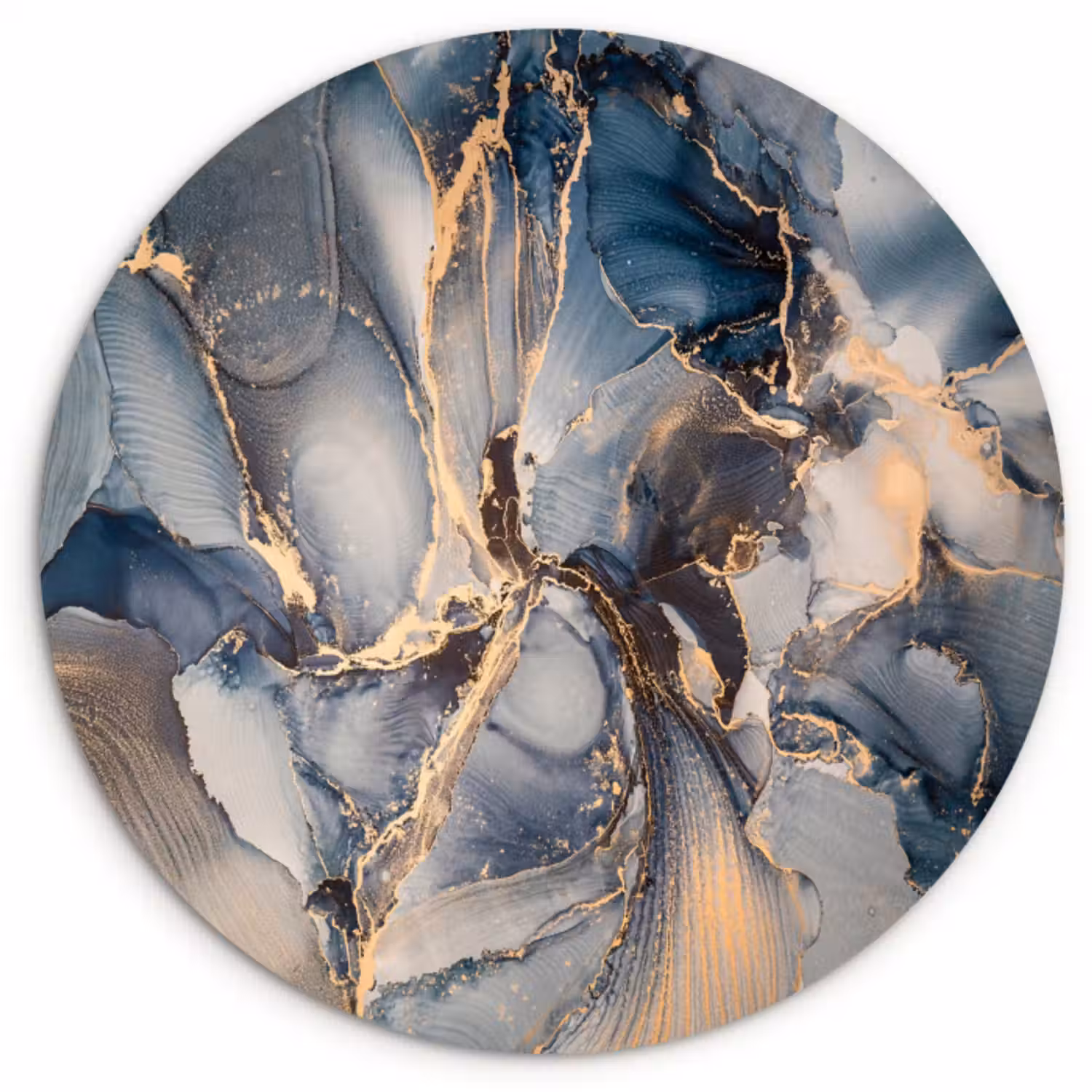 Muurcirkel - Marmer - Grijs - Blauw - Luxe - Goud